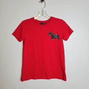 J. Crew Sequin Dog Shirt Sleeve T-Shirt  XXS Red Black Crew Neck Animal Preppy